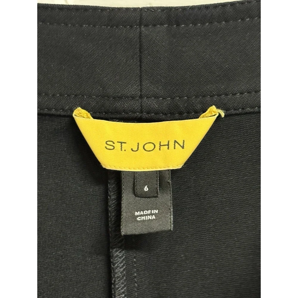 St. John Black Flowy Wide Leg Career Pants Sz 6 Yellow Gold Waist Detail Belt
